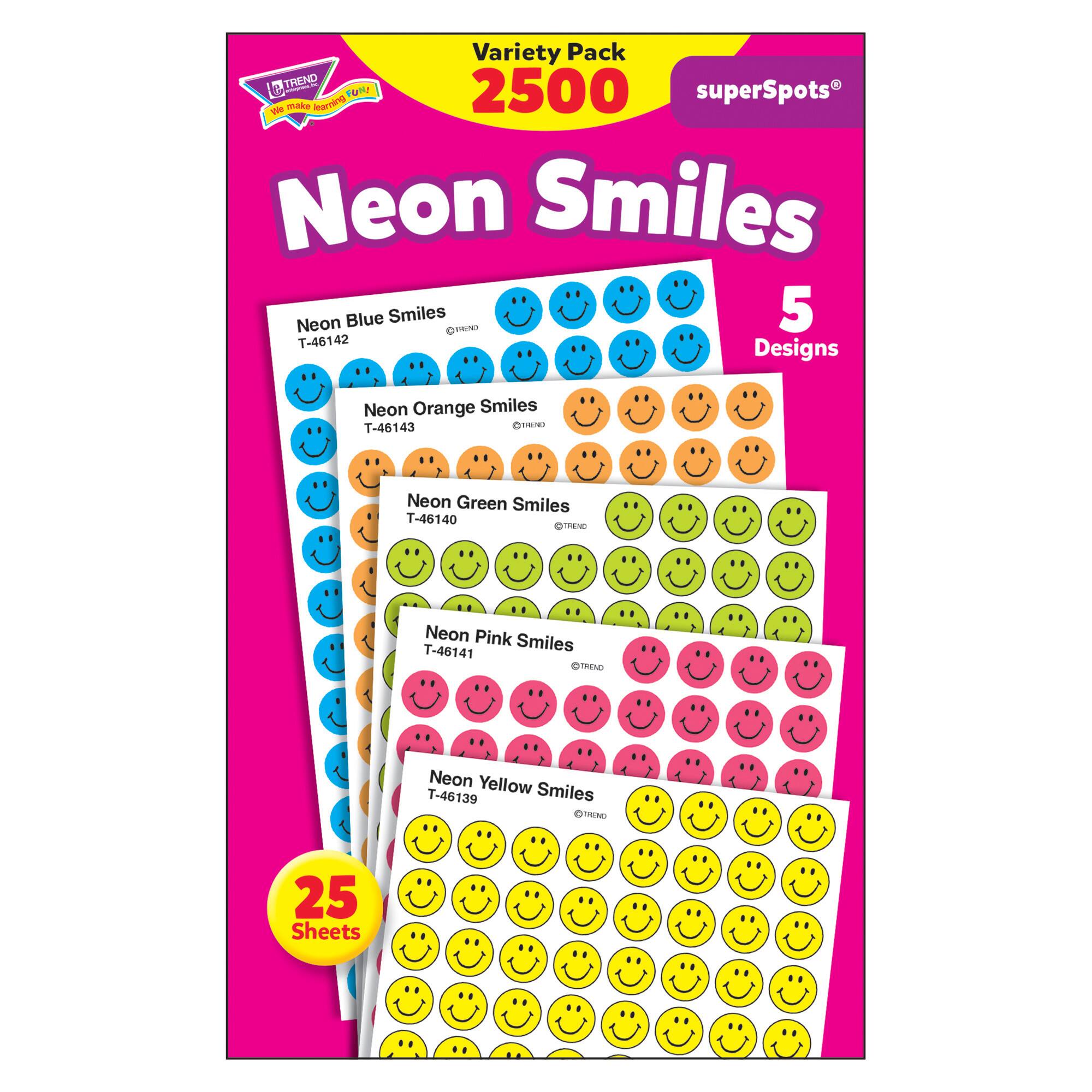 TREND Enterprises® superSpots® Neon Smiles Sticker Sheets, 25ct.